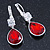 Red/ Clear CZ, Glass Teardrop Earrings With Leverback Closure In Silver Tone - 45mm L - view 9