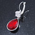 Red/ Clear CZ, Glass Teardrop Earrings With Leverback Closure In Silver Tone - 45mm L - view 10