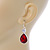 Red/ Clear CZ, Glass Teardrop Earrings With Leverback Closure In Silver Tone - 45mm L - view 5