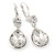 Clear CZ, Glass Teardrop Earrings With Leverback Closure In Silver Tone - 45mm L