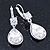 Clear CZ, Glass Teardrop Earrings With Leverback Closure In Silver Tone - 45mm L - view 3