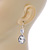 Clear CZ, Glass Teardrop Earrings With Leverback Closure In Silver Tone - 45mm L - view 5