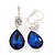 Navy Blue/ Clear CZ, Glass Teardrop Earrings With Leverback Closure In Silver Tone - 45mm L - view 8