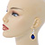 Navy Blue/ Clear CZ, Glass Teardrop Earrings With Leverback Closure In Silver Tone - 45mm L - view 2