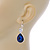 Navy Blue/ Clear CZ, Glass Teardrop Earrings With Leverback Closure In Silver Tone - 45mm L - view 6