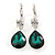 Emerald Green/ Clear CZ, Glass Teardrop Earrings With Leverback Closure In Silver Tone - 45mm L - view 2