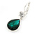 Emerald Green/ Clear CZ, Glass Teardrop Earrings With Leverback Closure In Silver Tone - 45mm L - view 7