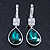 Emerald Green/ Clear CZ, Glass Teardrop Earrings With Leverback Closure In Silver Tone - 45mm L - view 4