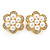 Crystal, Faux Pearl Flower Stud Clip On Earrings In Gold Plating - 25mm D