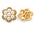 Crystal, Faux Pearl Flower Stud Clip On Earrings In Gold Plating - 25mm D - view 2