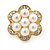 Crystal, Faux Pearl Flower Stud Clip On Earrings In Gold Plating - 25mm D - view 5