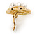 Crystal, Faux Pearl Flower Stud Clip On Earrings In Gold Plating - 25mm D - view 3