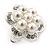 Crystal, Faux Pearl Flower Stud Clip On Earrings In Rhodium Plating - 25mm D - view 4