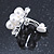 Crystal, Faux Pearl Flower Stud Clip On Earrings In Rhodium Plating - 25mm D - view 3