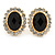 Black/ Clear Crystal Oval Stud Clip On Earrings In Gold Plating - 23mm L - view 2