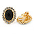 Black/ Clear Crystal Oval Stud Clip On Earrings In Gold Plating - 23mm L - view 6