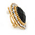 Black/ Clear Crystal Oval Stud Clip On Earrings In Gold Plating - 23mm L - view 4