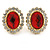 Red/ Clear Crystal Oval Stud Clip On Earrings In Gold Plating - 23mm L - view 2