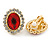Red/ Clear Crystal Oval Stud Clip On Earrings In Gold Plating - 23mm L - view 6