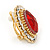 Red/ Clear Crystal Oval Stud Clip On Earrings In Gold Plating - 23mm L - view 4