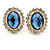 Blue/ Clear Crystal Oval Stud Clip On Earrings In Gold Plating - 23mm L - view 2