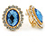 Blue/ Clear Crystal Oval Stud Clip On Earrings In Gold Plating - 23mm L