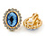 Blue/ Clear Crystal Oval Stud Clip On Earrings In Gold Plating - 23mm L - view 6