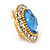 Blue/ Clear Crystal Oval Stud Clip On Earrings In Gold Plating - 23mm L - view 5