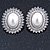 Large Crystal, Pearl Oval Shape Clip On Stud Earrings In Rhodium Plating - 30mm L - view 6