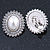 Large Crystal, Pearl Oval Shape Clip On Stud Earrings In Rhodium Plating - 30mm L - view 7