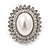 Large Crystal, Pearl Oval Shape Clip On Stud Earrings In Rhodium Plating - 30mm L - view 4