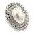 Large Crystal, Pearl Oval Shape Clip On Stud Earrings In Rhodium Plating - 30mm L - view 3