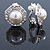 Prom/ Bridal Crystal, Faux Pearl Octagonal Stud Clip On Earrings In Silver Tone - 17mm L - view 2