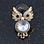 Crystal, Black Enamel Owl Stud Earrings In Gold Plating - 20mm L - view 8