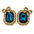 Vintage Inspired Square Shape with Bow Stud Earrings In Antique Gold Metal (Teal/ Clear) - 20mm L