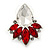 Clear/ Red CZ, Crystal Leaf Stud Earrings In Rhodium Plating - 26mm L - view 7