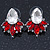 Clear/ Red CZ, Crystal Leaf Stud Earrings In Rhodium Plating - 26mm L - view 9