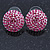 Button Shape Fuchsia Crystal Stud Earrings In Rhodium Plating - 20mm D - view 2