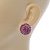Button Shape Fuchsia Crystal Stud Earrings In Rhodium Plating - 20mm D - view 6