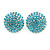 Button Shape Light Blue Crystal Stud Earrings In Rhodium Plating - 20mm D