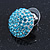 Button Shape Light Blue Crystal Stud Earrings In Rhodium Plating - 20mm D - view 7