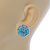 Button Shape Light Blue Crystal Stud Earrings In Rhodium Plating - 20mm D - view 5