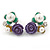 Purple, Teal Yellow, Glass Pearl Floral Stud Earrings In Rhodium Plating - 20mm L - view 6