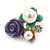 Purple, Teal Yellow, Glass Pearl Floral Stud Earrings In Rhodium Plating - 20mm L - view 3