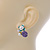 Purple, Teal Yellow, Glass Pearl Floral Stud Earrings In Rhodium Plating - 20mm L - view 2