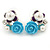 Blue, Purple, Glass Pearl Floral Stud Earrings In Rhodium Plating - 20mm L - view 7