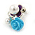 Blue, Purple, Glass Pearl Floral Stud Earrings In Rhodium Plating - 20mm L - view 3