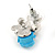 Blue, Purple, Glass Pearl Floral Stud Earrings In Rhodium Plating - 20mm L - view 4