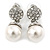 Bridal/ Prom/ Wedding Glass Pearl, Clear Crystal Acorn Drop Earrings In Rhodium Plating - 35mm L