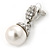 Bridal/ Prom/ Wedding Glass Pearl, Clear Crystal Acorn Drop Earrings In Rhodium Plating - 35mm L - view 4